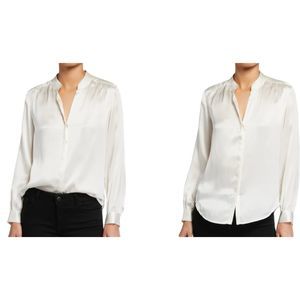 Ann Taylor White Sheer Button-Up Long Sleeve Pleated Back Blouse Medium